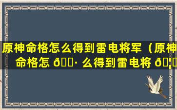 原神命格怎么得到雷电将军（原神命格怎 🌷 么得到雷电将 🦊 军技能）